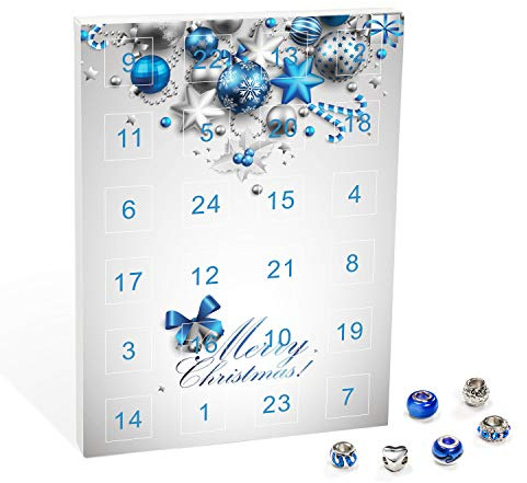VALIOSA Mode-Schmuck Adventskalender 2025 mit Halskette, Armband + 22 individuelle Perlen-Anhänger aus Glas & Metall, Geschenkidee für Mädchen
