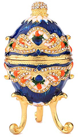 QIFU Vintage Colorful Easter Egg Style Enamel Trinket Box Hinged