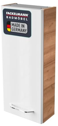 FACKELMANN Hängeschrank Milano/Badschrank mit Soft-Close-System/Maße (B x H x T): ca. 30 x 68 x 15 cm/Schrank fürs Bad mit 1 Tür/Türanschlag frei wählbar/Korpus: Braun hell/Front: Weiß
