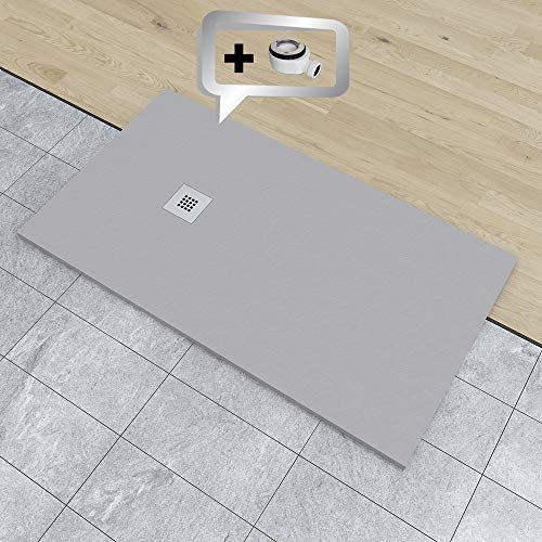 PLATO DE DUCHA DE RESINA PIZARRA CARGA MINERALES GEL COAT 75x110 cm Gris Claro RAL 7036