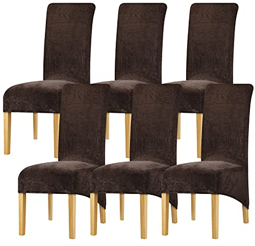 Leorate XL Dining Chair Covers Stretch Velvet Chair Slipcover High Back Chair Protector for Dining Room Wedding Party Restaurant Dark Coffee Pack of 6