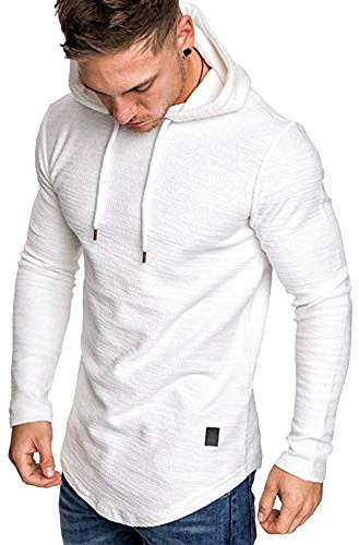 lexiart Mens Fashion Athletic Hoodies Sport Sweatshirt Solid Color Fleece Pullover white M