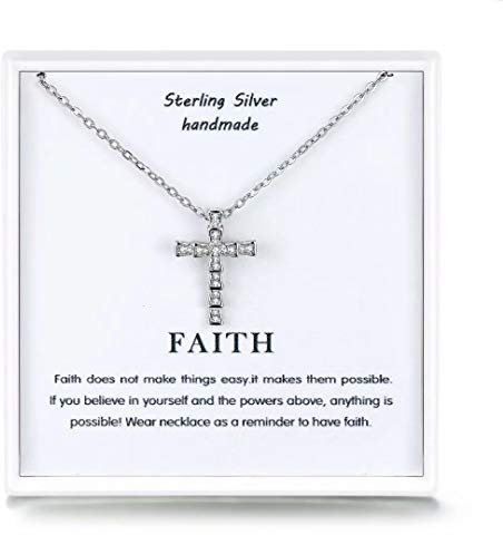Qings Cross Pendant Necklace for Women With Sterling Silver Necklaces Chain,Cubic Zirconia Necklace,Birthday Gift