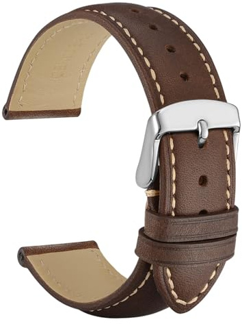 WOCCI Vintage Leder Uhrenarmband mit Edelstahl Silber Schnalle, Armband für Uhren und Damen, Ersatzarmband 14mm 15mm 16mm 17mm 18mm 19mm 20mm 21mm 22mm 23mm 24mm