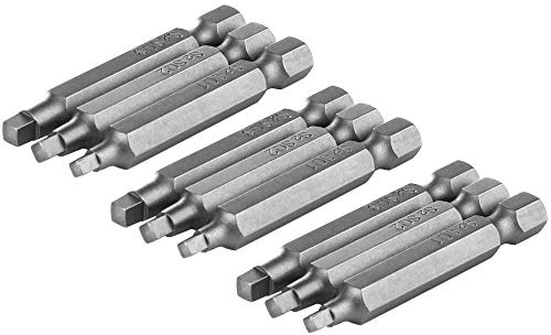 Kit 9 Embouts Tournevis Tête Carrée Magnétique 6,35mm SQ1 SQ2 SQ3, 50mm | Tige Hexagonale, Acier S2, pour Visseuse Électrique à Main, Vissage
