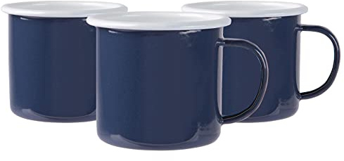 Argon Tableware Enamel Mugs - 375ml - Navy - Set of 6 Metal Drinking Cups Coffee Teacup Mug Set Hot, Cold Drinks Cups for Home, Kitchen, Dining, Travel, Camping, Hiking & Outdoor Use