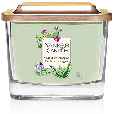Yankee Candle Square Scented Candle | Cactus Flower & Agave Small 1-Wick Candle | Up to 28 Hours Burn Time | Elevation Collection with Platform Lid