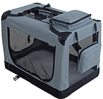 ESTEXO Hundebox Hundetransportbox Transportbox faltbar Reisebox Katzenbox Box Transporttasche Tier-Box Katzentransportbox Autobox (XL/Grau)