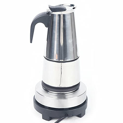 300 ml, 200 ml, caffettiera elettrica in acciaio inox, con piano cottura elettrico, con valvola di scarico di sicurezza per controllare la pressione dell'acqua, manico in silicone (300 ml, 6 tazze)