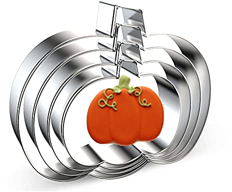 Juego de cortadores de galletas de calabaza, 4 piezas grandes y pequeños, de metal, formas de calabaza, moldes de galletas para fondant, moldes de galletas para otoño, Halloween y decoración de fiesta