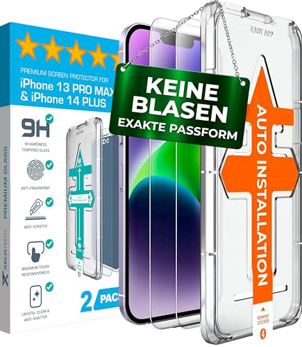 XeloTech Schutzglas für iPhone 13 Pro Max/iPhone 14 Plus - Aus Panzerglas 9H+, Komplett Transparent ohne Schwarzen Rand, 2 Gläser
