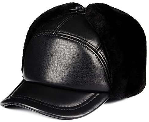 DongBao Herren Wintermütze Warme Fliegermütze Outdoor Kunstfellmütze mit Ohrenklappen Leder Russisch Hut für Ski