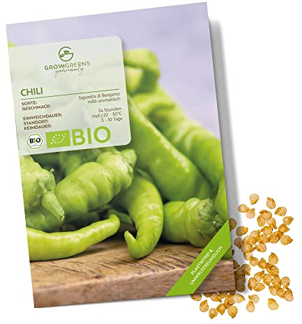 BIO Chili Samen (Sigaretta di Bergamo, 1.500 Scoville) - Chili Saatgut aus biologischem Anbau ideal für die Anzucht im Garten, Balkon oder Terrasse (10 Korn)