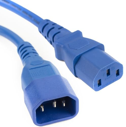 kenable Strom-Verlängerungskabel IEC C14-Stecker auf C13-Buchse, USV-Kabel für PDU, PC, Monitor, Drucker, Server, 2 m, Blau