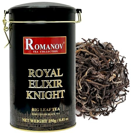 Romanov Tea | Royal Elixir Knight | Big Leaf Tea | Metal Tin | GMO Free | Gluten Free | Dairy Free | Sugar Free | 100% Natural | 250 g