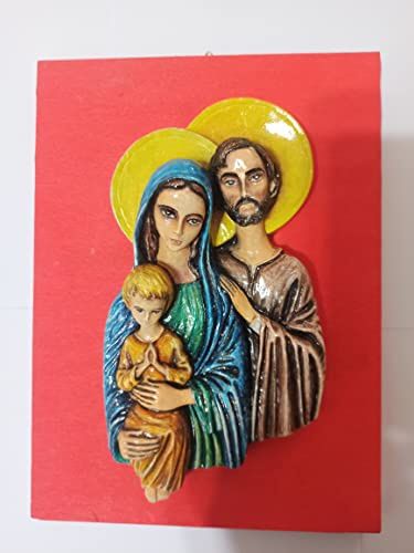 SACRA FAMIGLIA su fondo rosso cm 25.5 x 19