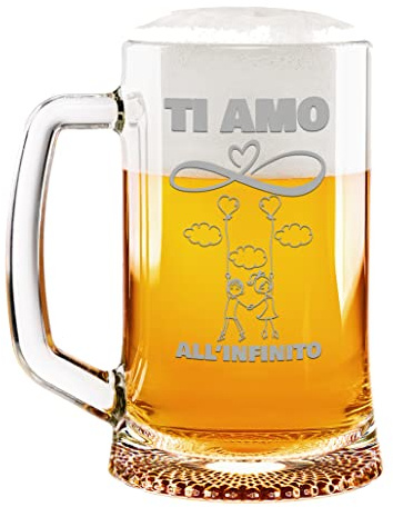 Colorfamily Boccale da Birra SanValentino Ti Amo all'infinito Bicchiere 50 cl con incisione Regalo Fidanzati Innamorati Divertenti