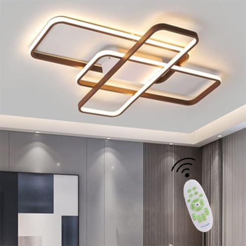 Wohnzimmerlampe LED Deckenleuchte Schlafzimmer Lampe Modern Braun 65W Dimmbar Deckenlampe mit Fernbedienung Kreative Rechteckige Design 3000K-6500K für Wohnzimmer Esstisch Esszimmer Lampen (70CM)