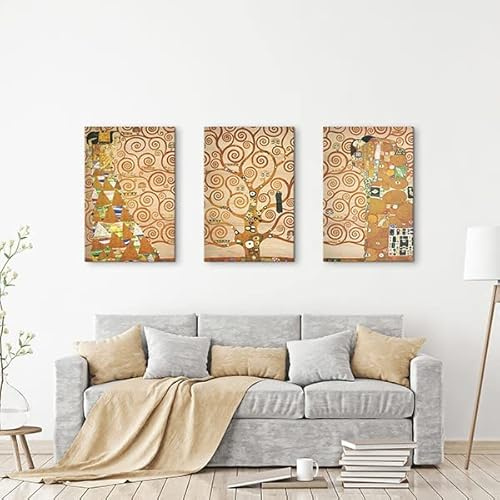 Deco Italia Quadro Trittico Klimt Albero della Vita, stampa su composizione pannelli in legno moderno | misura 160 x 67 cm