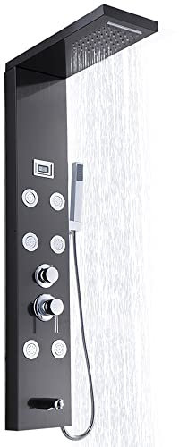 Système de Panneau de Douche avec 7 Modes, Tour de Panneau de Douche LED, Pluie, Cascade, 6 Jets de Massage Corporel Bec de Baignoire Pomme de Douche à Main, Ensemble de Douche en acier inoxydable