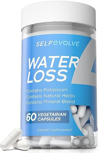 selfevolve Water Loss - Natural Water Pills for Reducing Water Retention & Bloating Relief with Dandelion Extract, Potassium & 7 Natural Ingredients - 60 Veggie Capsules