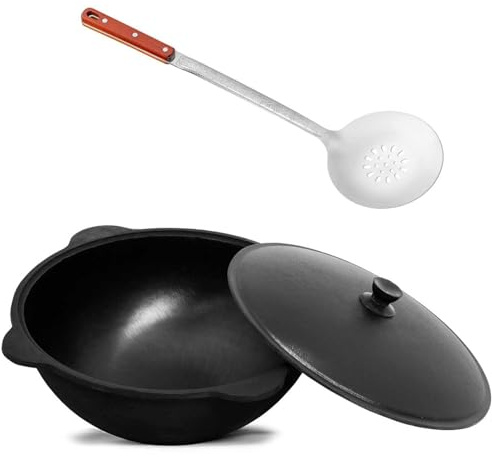 4BIG.fun Wok Gusseisen 12 L Kazan mit Schaumkelle NAMANGAN Uzbek