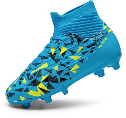 DREAM PAIRS Boys Football Cleats Youth High Top Firm Ground Soccer Shoes for Little/Big Kids,Size 1 Little Kid,Blue,SDSO2402K