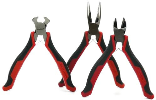 INGDAUM® Mini pinza decespugliatore, pinza a becco, pinza a becco piegata e dritta, taglio laterale, pinza lunga piatta (3 pinze lucide: tronchese, pinza a becco lungo, taglio laterale)