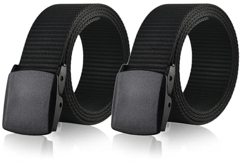 TSHAOUN 2 Pack Military Tactical Belts for Men Women, 130CM Nylon Canvas Belt, Metal Free Adjustable Work Belt, Black