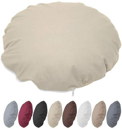 Nurtextil24 Kissenbezug Rund 50cm Ø Durchmesser Beige 100% Baumwolle | Rundkissen Kissenhülle mit Reißverschluss - Für Bodenkissen, Sitzkissen, Sofakissen, Bettkissen od. Stuhlkissen