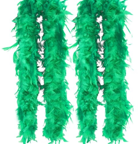 Bunte Federn Boa,2pcs Federboa Feder Boas 2 Meter Flauschige Türkei Marabu Feder Trim Streifen Schal Diy Handwerk Weihnachten Party Halloween Kostüm Federn Boa Kostümparty für Mädchen Gras-Grün