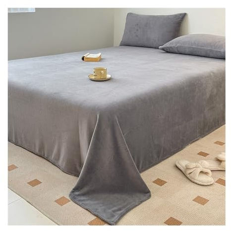 RUZGAR Winter Bettlaken ohne Spanngummi Flausch Thermo Fleece Betttuch ohne Gummi Warm Flanell Fleece Haushaltstuch Tischdecke Leintuch ohne Gummizug (Color : Gray(Grey), Size : 200x230cm+48x74cm x2)