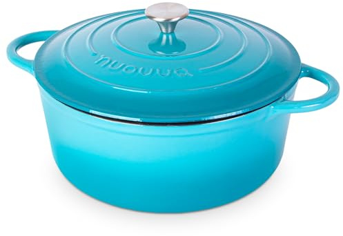 Nuovva Enamelled Cast Iron Dutch Oven Pot with Lid – 7.3 Quart Casserole Dish – Ceramic Dutch Oven for Bread Baking, Roasting, Braising & Stews – Oven Safe up to 500°F – 30cm Blue
