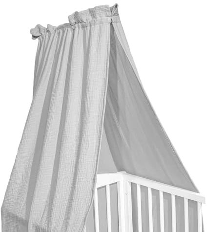 Albero Mio Baldachin Kinderzimmer - 100% Baumwolle Musselin - Himmel für Babybett, Kinderbett oder Kuschelecke 150x200cm | Babybett Baldachin Ash