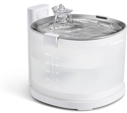 Cheerble E1+ Wireless Cat Water Fountain for Drinking, 2L Pet Fountain, Pumpless, Ultra Quiet, Easy Clean, 5000mAh Battery Operated Water Fountain Cat Bowl with Sensor, Stainless Steel Tray, BPA-Free