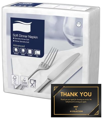 Premium Soft Dinner Napkins, 3 PLY - Ideal for Dinner, Kitchen, and Events Pack of 100 Sheets (39 x 39cm), White Colour