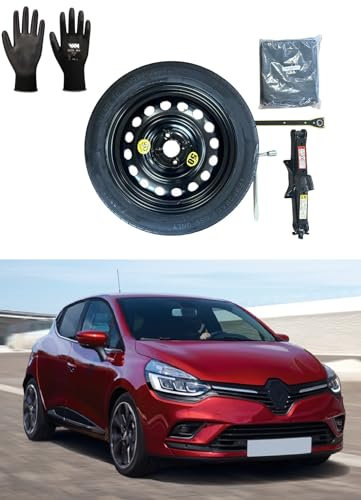 Ersatzrad-Set, 15 Zoll, kompatibel mit Renault Clio (3/4/5), mit Wagenheber, Schlüssel, Handschuhe und Tasche