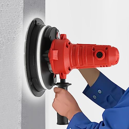 Ponceuse électrique manuelle pour murs, vitesse réglable et puissance d'aspiration, sac de collecte de poussière, lumière LED – Idéal pour les murs en plâtre/mastic/ciment