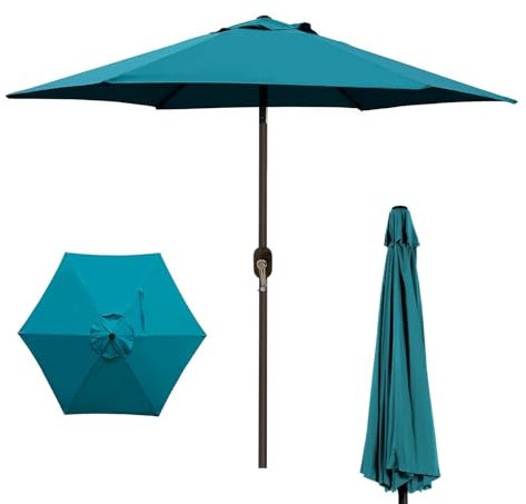 270cm Outdoor-Sonnenschirm mit Kippbar und Kurbel, UV-Schutz Wasserdicht, Marktschirm mit 8 Rippen Rippen für Balkon, Terrasse, Strand