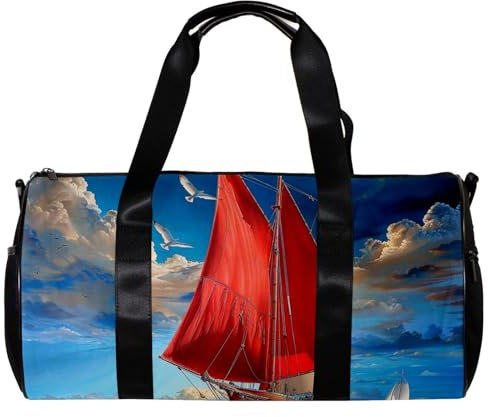 Seesack, Turnbeutel für Herren, Workout-Tasche, Wochenendtasche, Übernachtungstasche, Landschaft, Ozean, Segeln, Möwe, Muster 2690, 45x23x23cm(17.7x9x9in)