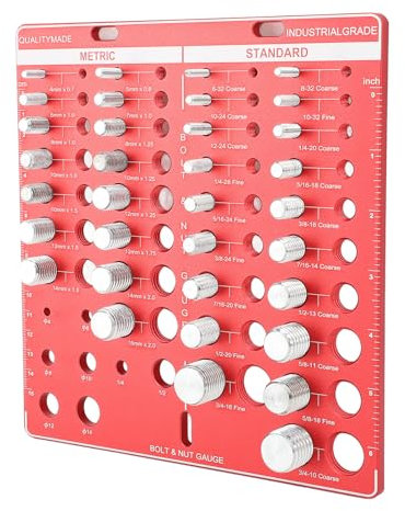 34 Vérificateur de Filetage D'écrou et de Boulon, Jauge D'identification des Boulons et des écrous Taille des Boulons et Calibre de Filetage avec 19 Boulons Standard & 15 Métriques