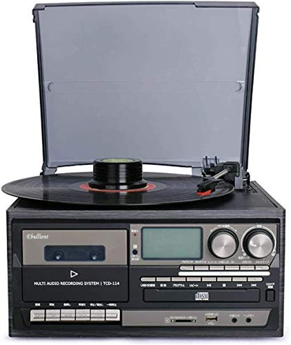 Vinyl Player Vintage, Three-speed Vinyl Phonograph Machine Modern Multifunction Tape Player CD Radio Remote Control Bluetooth USB Built-in Speaker Gramophone