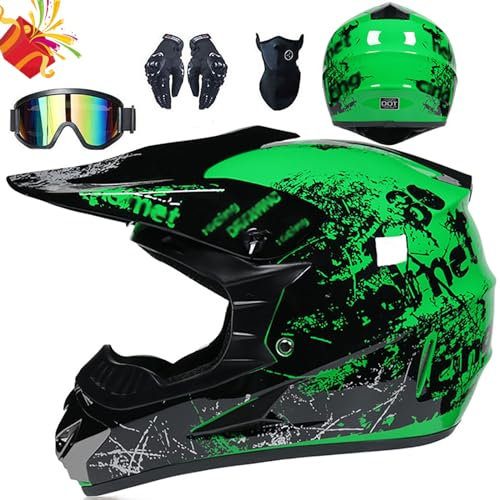 Casco de Motocross para Niños (4 Piezas) Casco de Moto Casco de Todoterreno Integrales Adultos Quad Bike Downhill ATV MTB Go Karting Casco con Diseño Certificado ECE