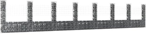ZEYUAN Gabionenkorb U-Form mit 8 Säulen, Gabionen Zaun, Steinkorb Gabione, Gabionenwand, Gabionen Pflanzkübel, Gabionen-hochbeet, Eisen 860x20x150 cm