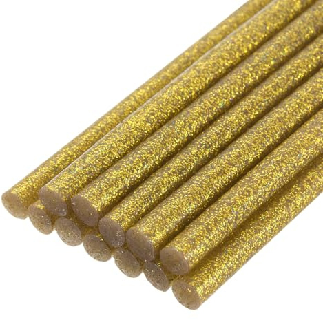 QUARKZMAN 12 Stück Heißklebestifte 11mm x 200mm Heißklebesticks Bunt Heißklebepistole Sticks Heißkleber Klebestifte Klebstoff für DIY Kunsthandwerk AbdichtungGlitter Gold