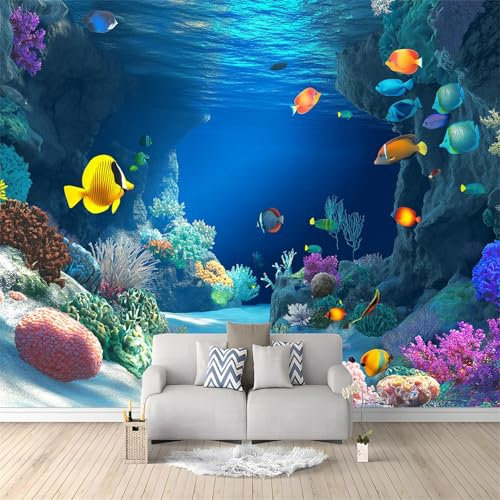 Papier Peint Photo INTISSÉ 400 x 280 cm Scène Sous-Marine Coraux Poissons panoramique 3D Poster Géant Affiche Décoration, Coloré Papier Peint Mural pour Salle De Bain cuisine salon
