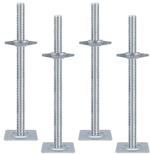 18 Scaffold Adjustable Leveling-Jack Parts - Yzzwer Galvanized Solid Threaded Rod Scaffolding Feet for Baker Style Scaffolding 4 Pack