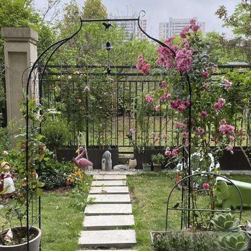 Outdoor Garden Arch Gothic Garden Arbor Trellis with Base Tubular Arbour for Climbing Vines,Grape Vines,Indoor Patio Metal Arched Pergola(Black)