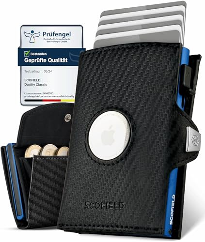 SF SCOFIELD | Airtag Wallet mit Münzfach Herren | Airtag Geldbeutel RFID - Schutz | Geldbörse für 9-10 Karten | Portmonee Herren | Portemonnaie | Kartenetui für Apple Air Tag | Wallets for Men Klein
