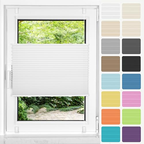 HOMEDEMO Plissee ohne Bohren Klemmfix, B40 x H100 cm Weiß, Faltrollo Plisseerollo Jalousie Rollo für Tür & Fenster Blickdicht Sichtschutz Sonnenschutz